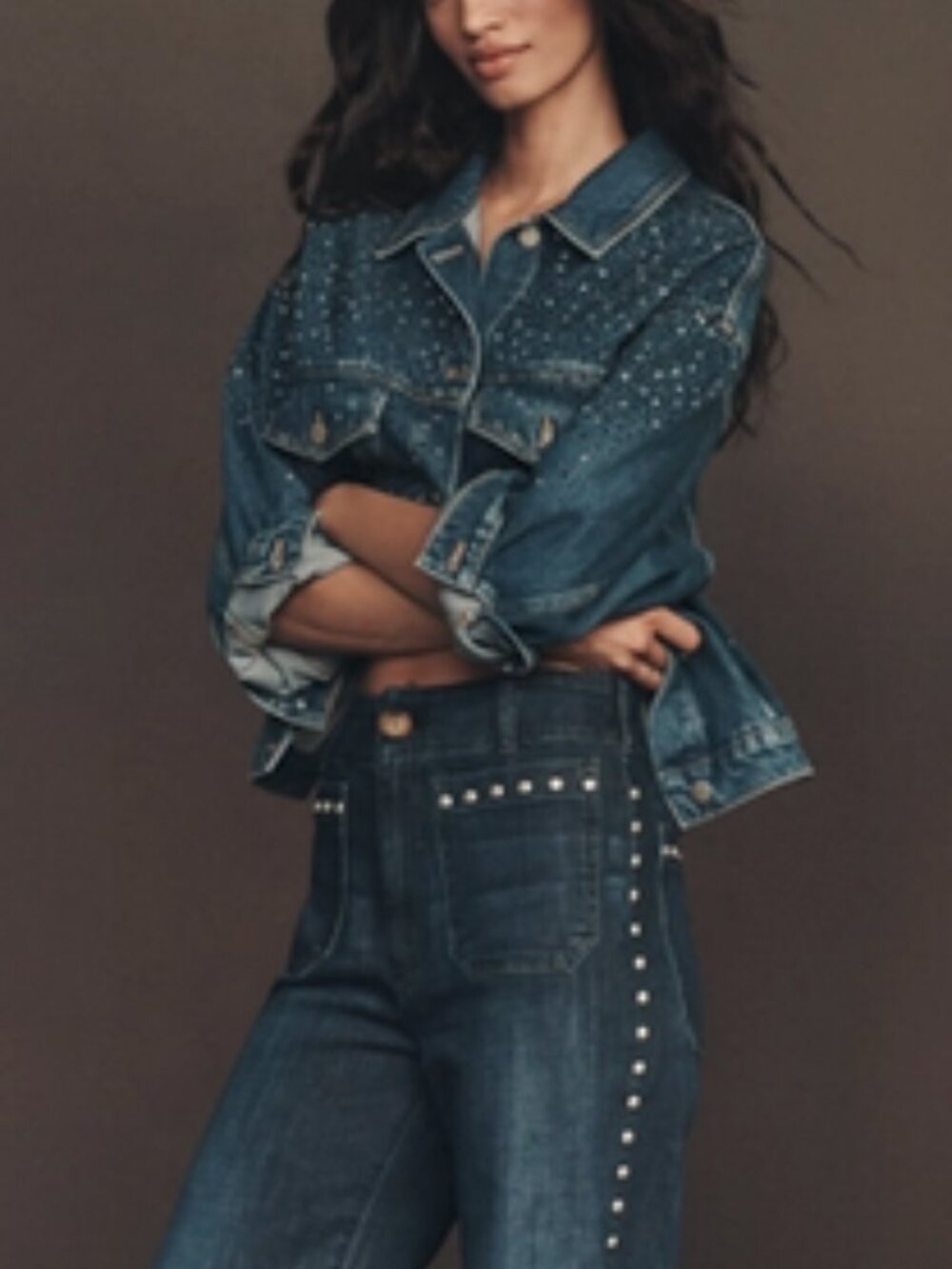 Maeve Colette Studded Crop High-Rise Wide-Leg Jeans Size 26 Beryl Wash